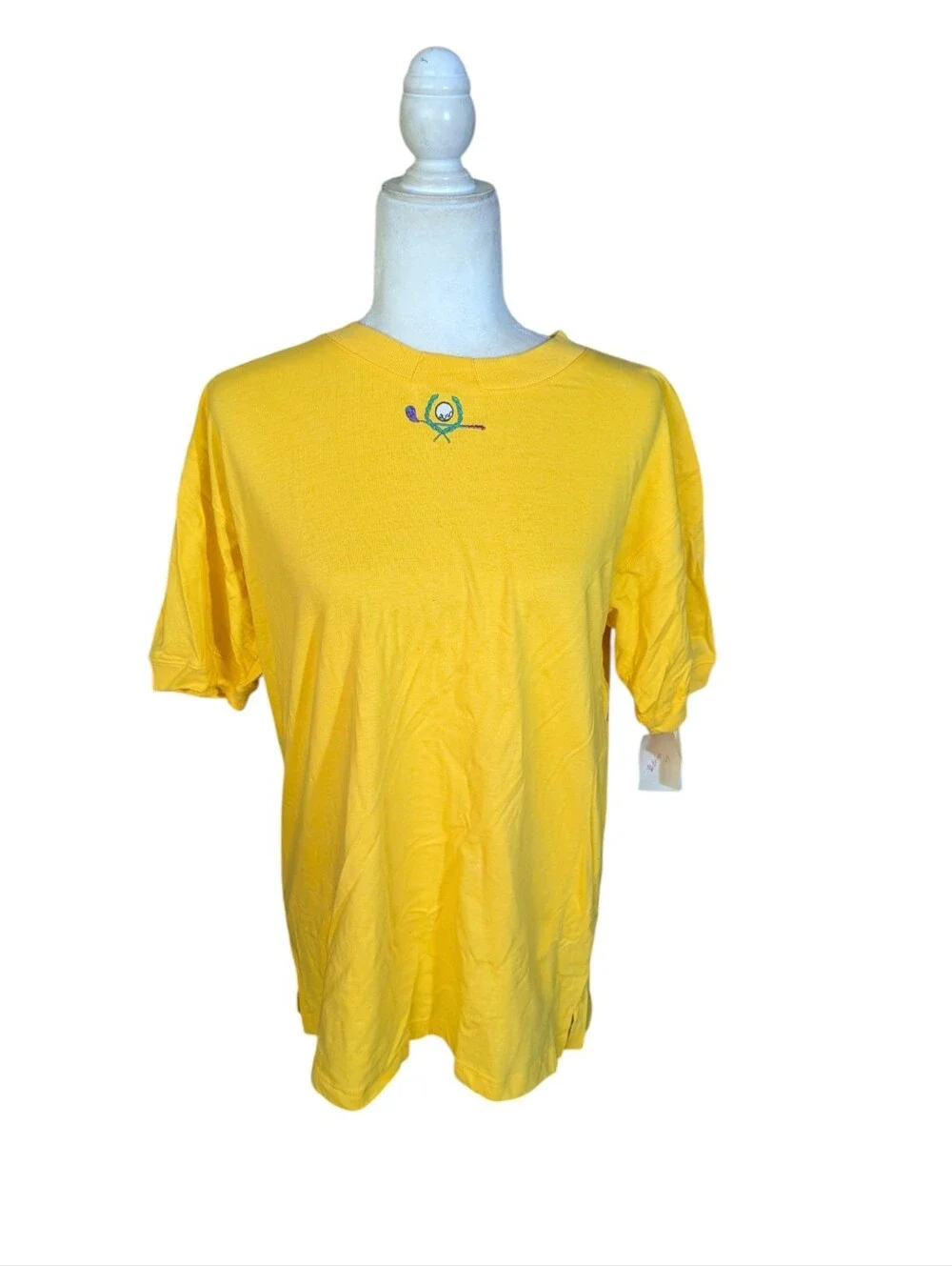 Vintage 90s EP Pro Yellow Short-Sleeve Crewneck Tee Golf Embroidered Logo NWT L